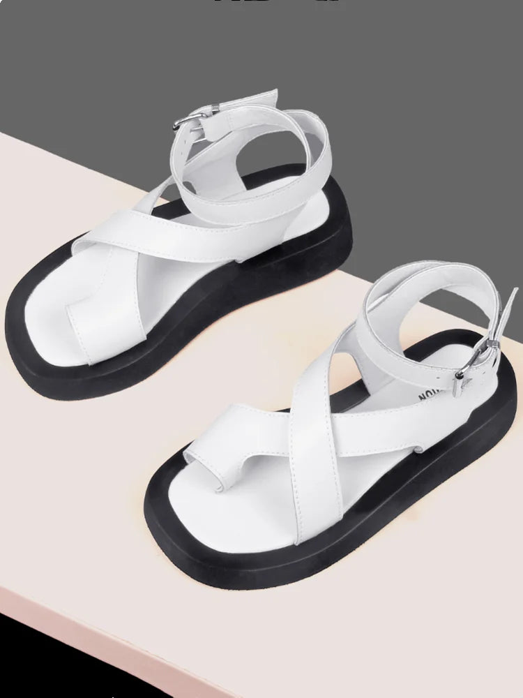Sandals Clip Toe Sandals Genuine Leather Roman Shoes Sandals