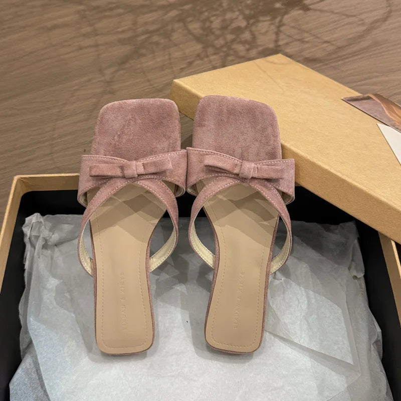 Beach Vacation Slippers Open Toe Low Heel Slide Casual Butterfly-knot