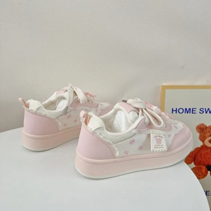 Students Sneakers Cute Causal Shoes School Patchwork Non-slip Sports Shoes with Bowknot