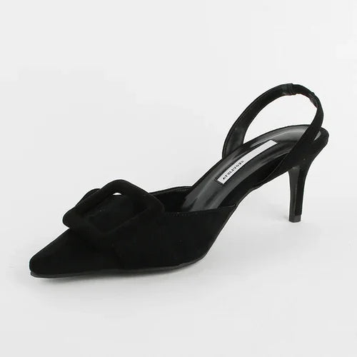 Sandals Pointed Toe High Heels Stiletto Square Buckle Large Size Single Shoes