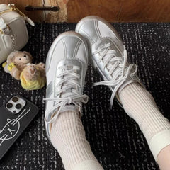 Casual Shoes Lace Up Round Toe Low Heels Sneakers Outside Comfy Flat Sneakers Mujer