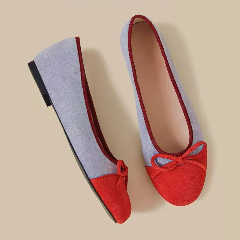 Suede Ballet Flats Cute Bow Decorated Loafers Elegant Mary Jane Shoes