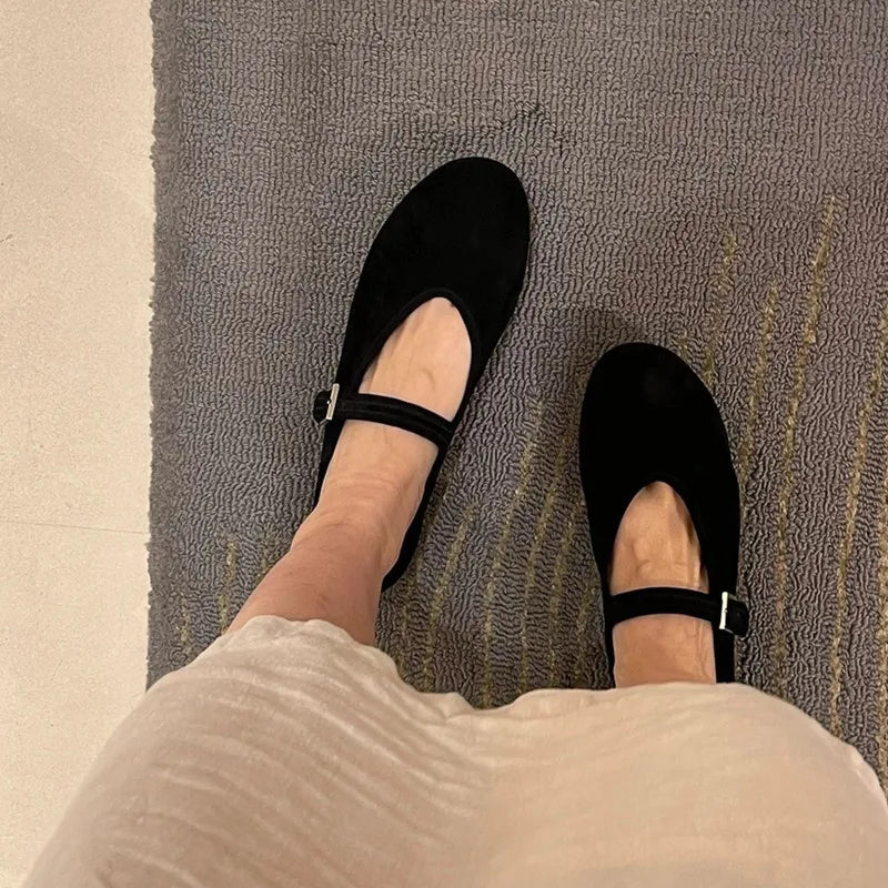 Shallow Casual Soft Mary Jane Shoes Retro Black Square Toe Outdoor Dress Ballet Flats Brand Footwear