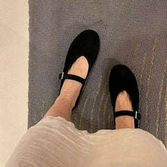Shallow Casual Soft Mary Jane Shoes Retro Black Square Toe Outdoor Dress Ballet Flats Brand Footwear