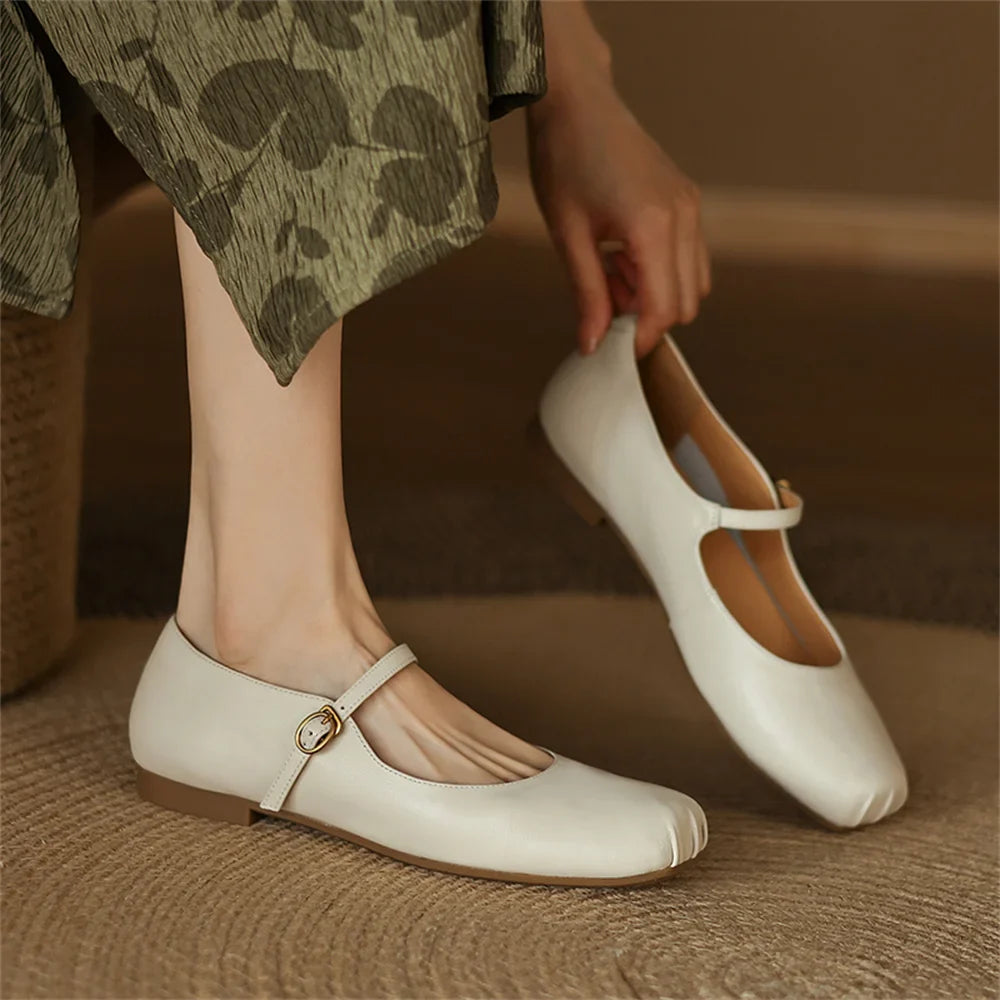 Womens Casual Flats Shoes Genuine Leather Mary Janle Shoes Moccasins Walking Lofers Shoess Retro Flats