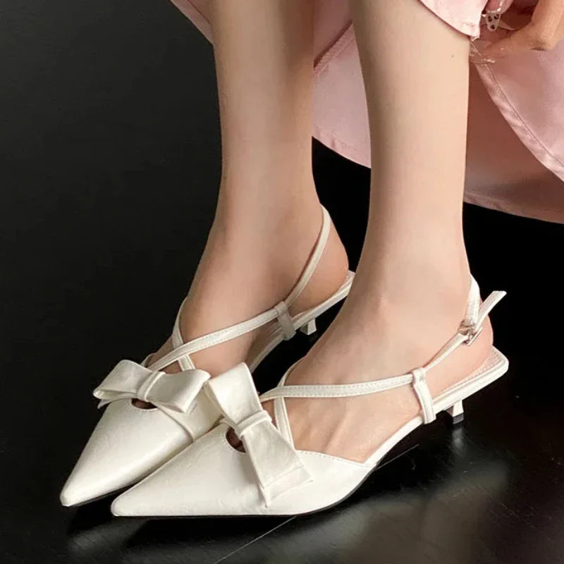 Sandals Butterfly-knot Slingback Pointed Toe Pumps Cross-tied Elegant Low Heeled Zapatos De Mujer