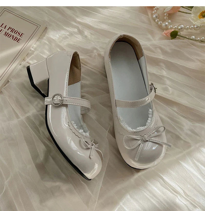 Round Toe JK Mary Jane Shoes Concise Outdoor Butterfly-knot Pumps Leather Shoes