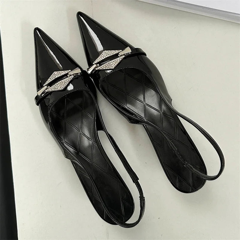 Crystal Diamond Pointed Toe Thin Low Heels Wedding Party Dress Sandals Shoes Zapatos De Mujer