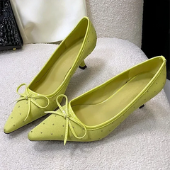 Rhinestone Bow Decoration Pointed Toe Satin Thin High Heels Elegant Banquet Shoes Mules Loafers