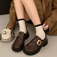 British Style Metal Buckle Low Heels Shoes Daily Dress Up Flat Shoes Outside Casual Comfortable Shoes