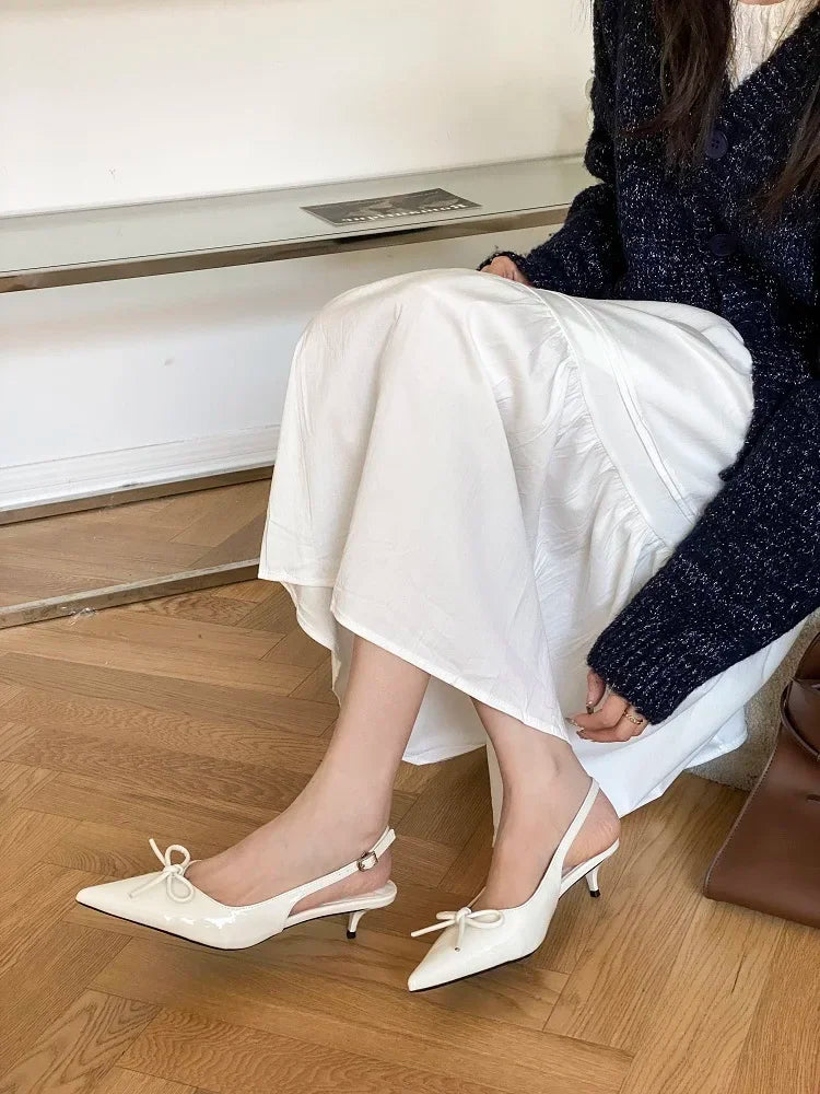 Style Thin Low Heels Butterfly-knot Woman Pumps Elegant Pointed Toe Buckle Strap Party Wedding