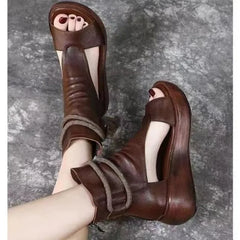 Roman Shoes Leisure High Top Elevated Slope Heel Cool Boots Soft Leather Thick Sole Fish MouthSandals