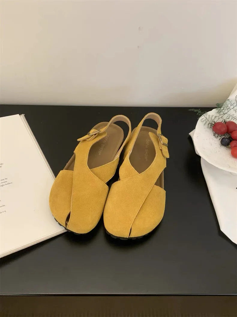 Flats Sandals Platform Shoes Suede Casual Buckle Slippers Brand Walking Slingback Sandalias Mujer