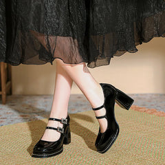 Shallow Mouth High Heel Leather Shoes Slip On Mary Jane Chunky Sandals Increasing Height Clogs