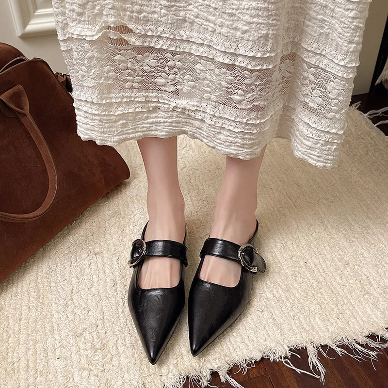French Style Low Heel Square Mary Jane Shoes Shoes Slippers Retro Small Leather Shoes