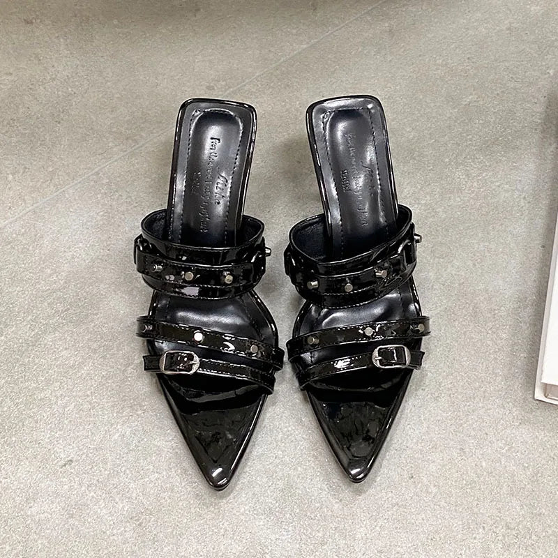Pointed Toe Heels Pumps Slides Shoes In Slip Rivet High Heels Shoes