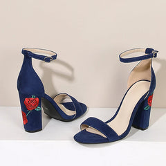 Ethnic Style Embroidered High-heel Sandals Ankle Strap Elegant Retro Open Toe Wedding Shoes 34-45