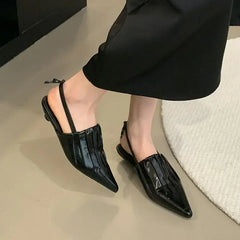 Pointed Pleated Low Heel Shallow Slingback Shoes Brand Lace Office Elegant Mule Shoes
