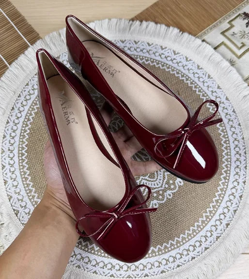 Round Toe Ballet Flats Spongy Bottom Hot Italian Shoes Patent Leather Classic Bow-Knot Dressing Slip-On 34 48 47