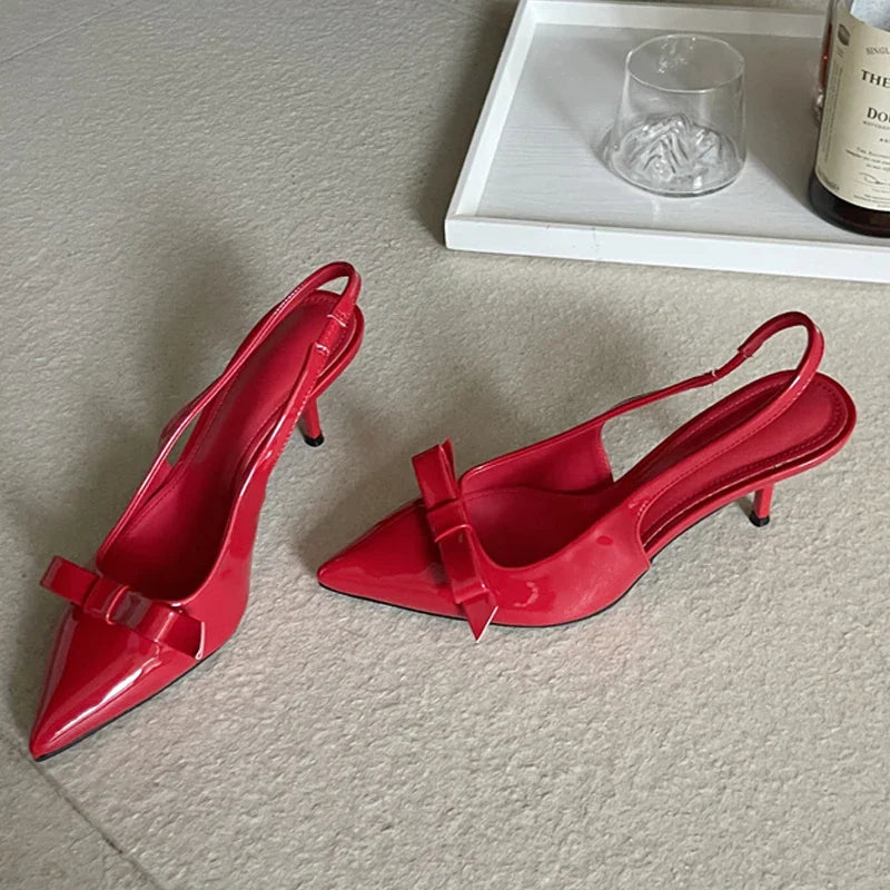 Butterfly-knot Slingbacks Elegant Pointed Toe Thin Heels Banquet Prom Shoes Big Size 43