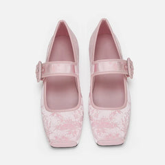 Silk Embroidery Ballerinas Woman Pig Toe Flats Shoes Belt Buckle Silky Mary Janes Wedding Brides Ballets Loafers