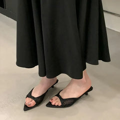 Pointed Toe Footwear Heeled Slippers Slides Shoes Rhinestones Low Heel Sandals Shoes