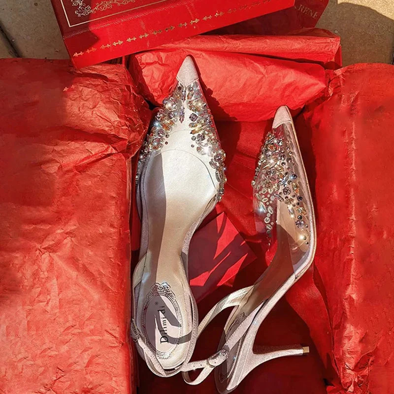 Rhinestones Sandals Pointed Toe Party High Heels Wedding Shoes Sandalias Mujer zapatos de mujer