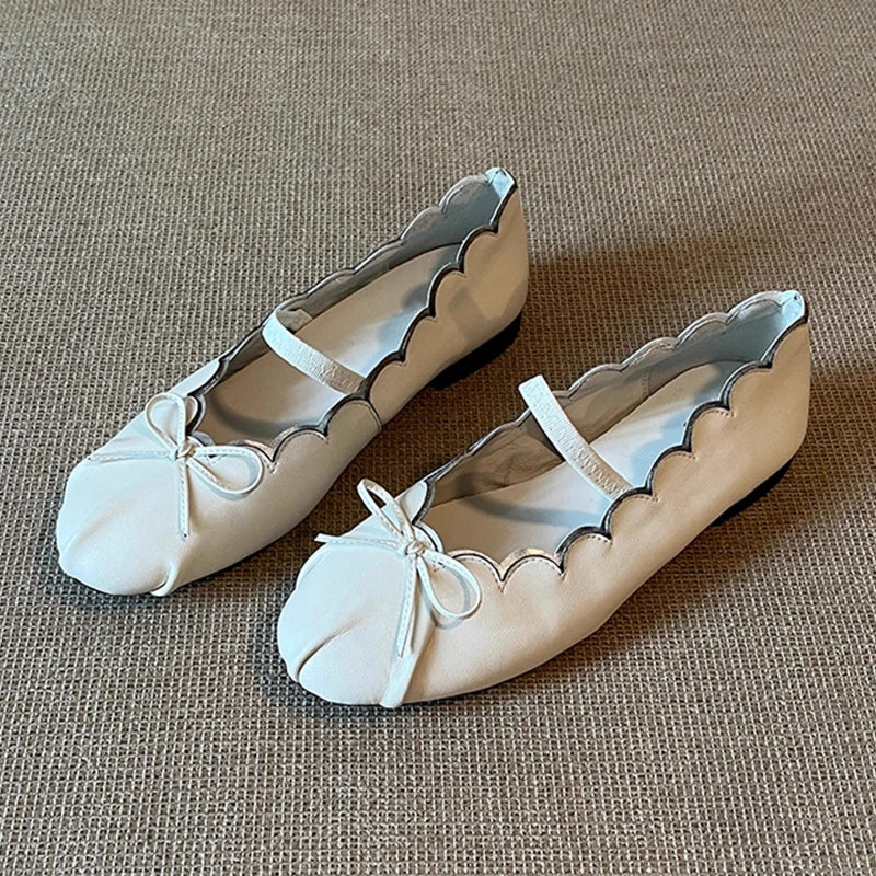 Sweet Bowknot Design Comfort Soft Ballet Flats Elegant Pleated Shallow Flats Loafers Zapatos De Mujer