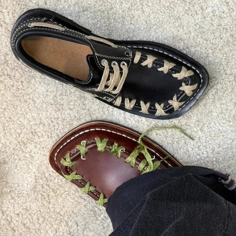 Flats Shoes Lace Up Leather Classic Shoes Brand Sneakers Fad Trend Retro Oxford