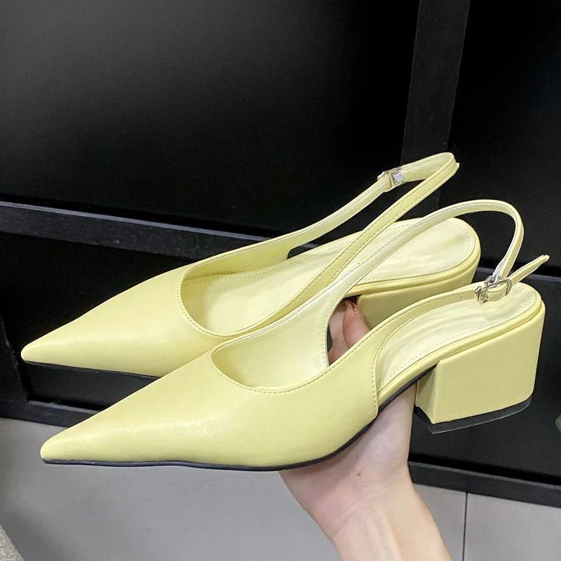 Pumps Pointed Toe Square Heels Elegant Mule Shoes Zapatos De Mujer