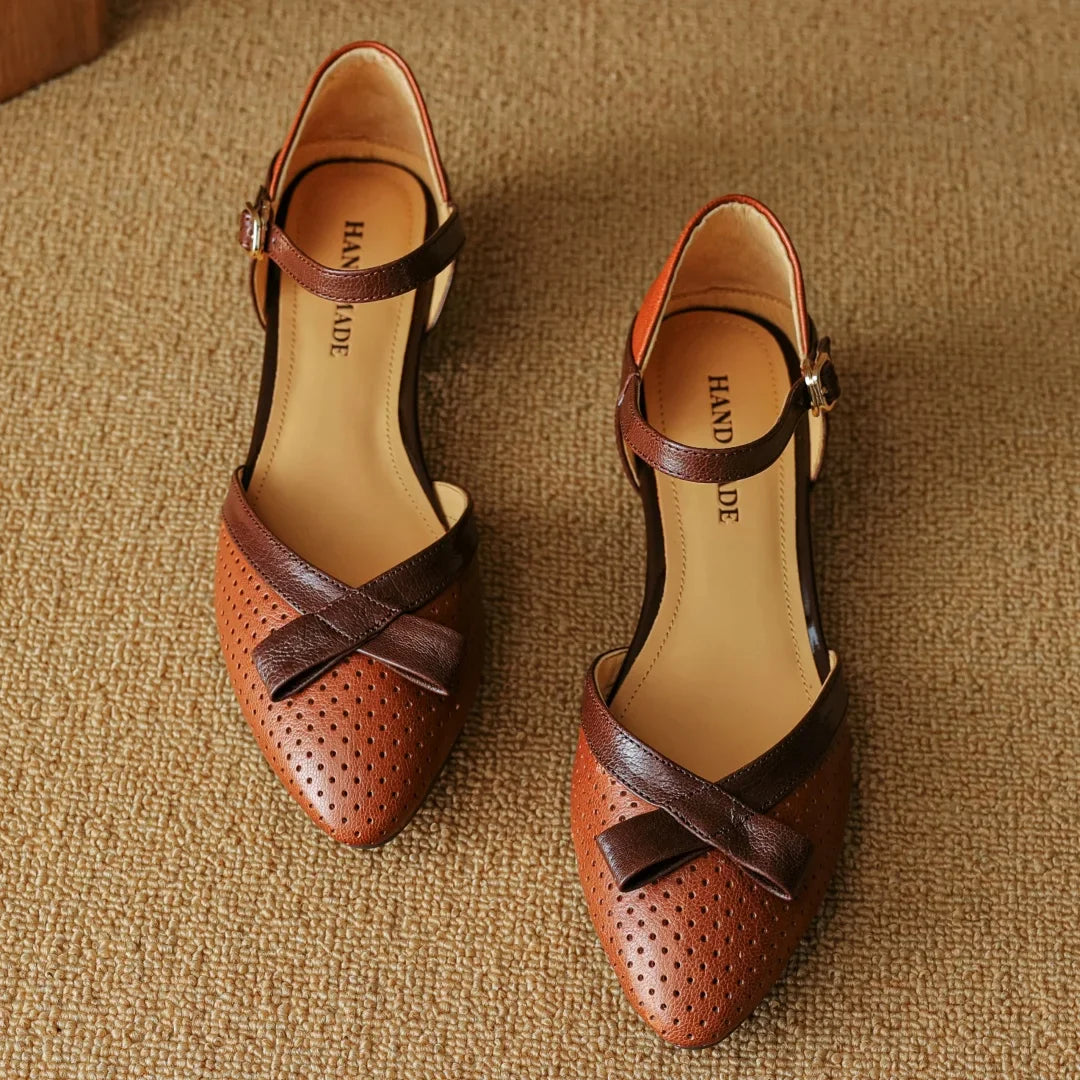 Plus size 34-41 sheepskin hollow-out mix color patchwork ankle strap flats sandals round toe elegant daily shoes