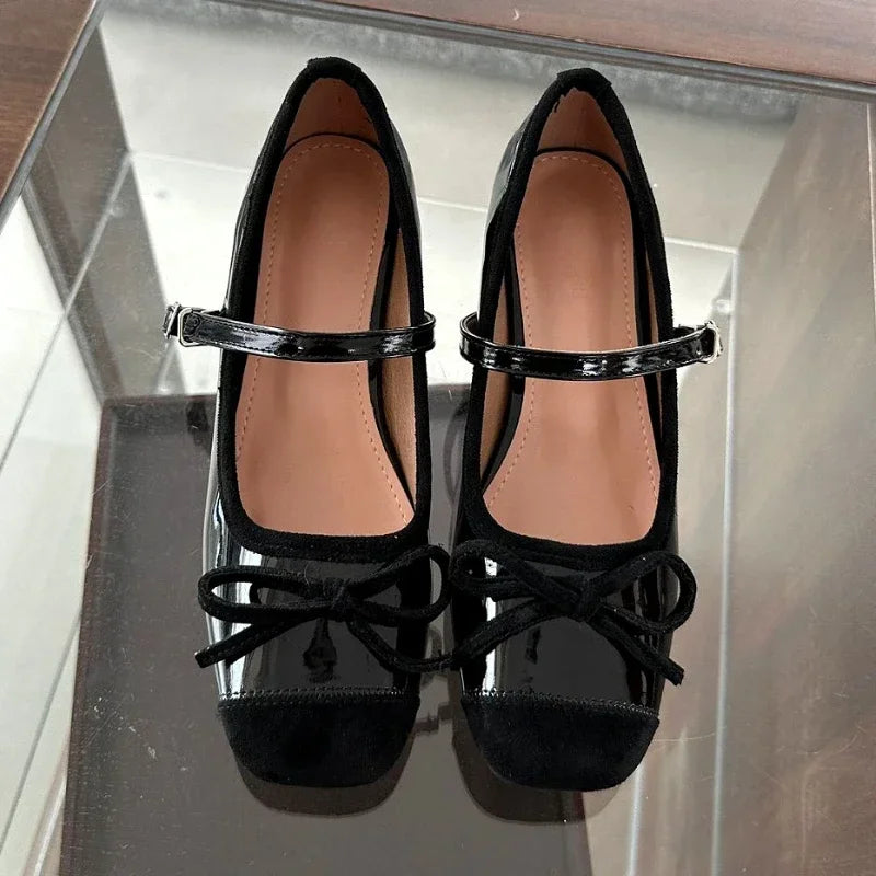 Chunky Mary Jane Shoes Butterfly-knot Elegant Ballet Shoes Retro High Heels Zapatos De Mujer