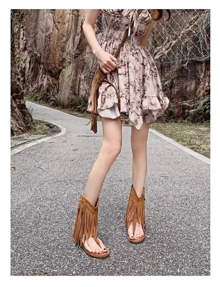 Fringe Ankle Cool Boots Sandals Flats Clip Toe Shoes Brand Casual Woman Zapatillas