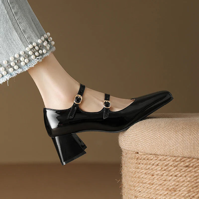 Silver Black Burgundy Heels Elegant Buckle Strap High Heels Pumps Mary Jane Shoes Elegant Solid Lady Party Wedding Shoes