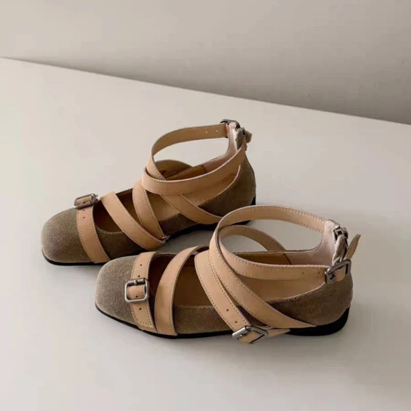 Design Round Toe Ballet Flats Ins Style Buckle Belt Ballerina Shoes Light Comfortable Leisure Girls Footwear