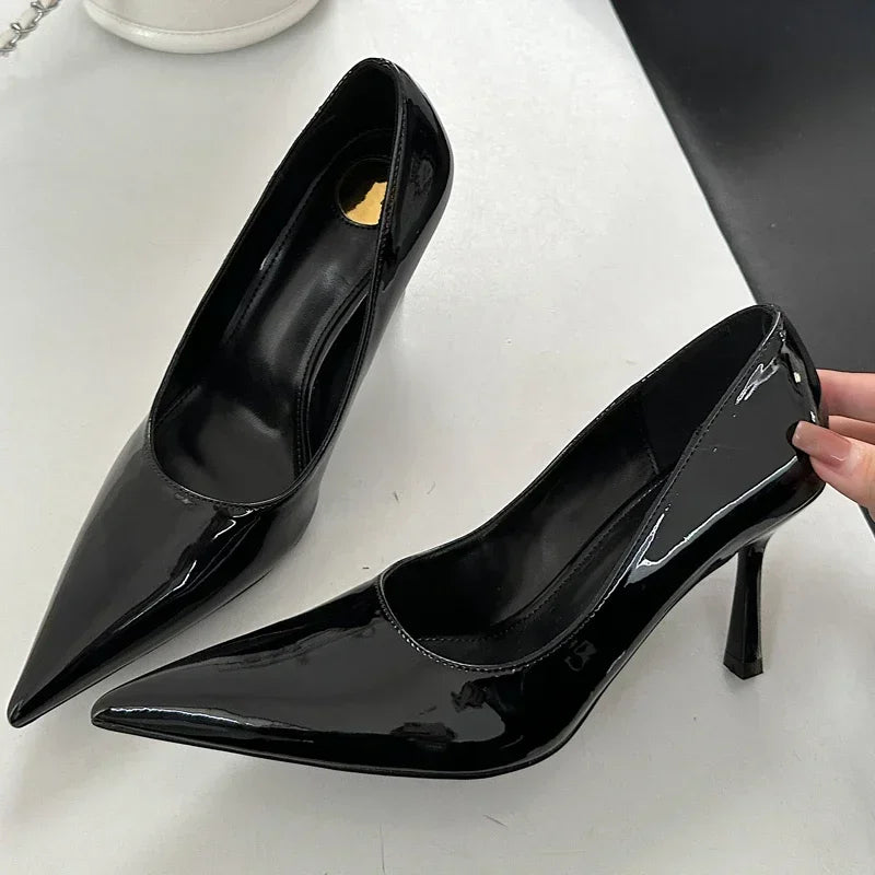 Patent Leather Pointed Toe Thin High Heels Elegant Party Shoes