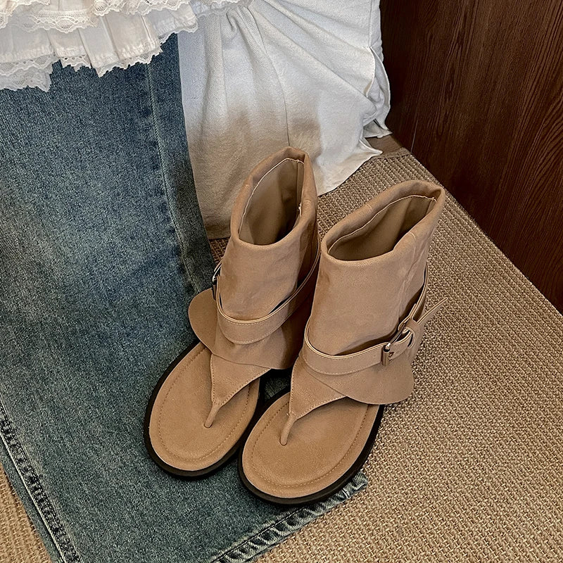 Retro Style Clip Toe Ankle Boots Shoes Causal Slip On Sandalias Booties