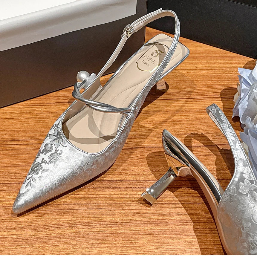 Satin Pointed Toe High Heels Sandals Green Slingback Party Muller Pumps
