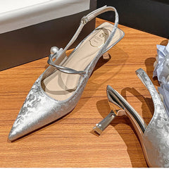 Satin Pointed Toe High Heels Sandals Green Slingback Party Muller Pumps