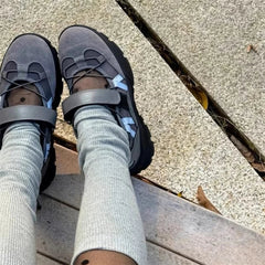 Retro HOOk&LOOP Thick Bottom Sneakers Round Toe Sport Shoes Elastic Band Design Non-Slip Tenis Femininos Shoes