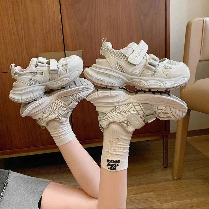 Sandals Thick Bottom Hollow Head Patch Color Sports Shoes Casual Increase Breathable Non-slip Shoes