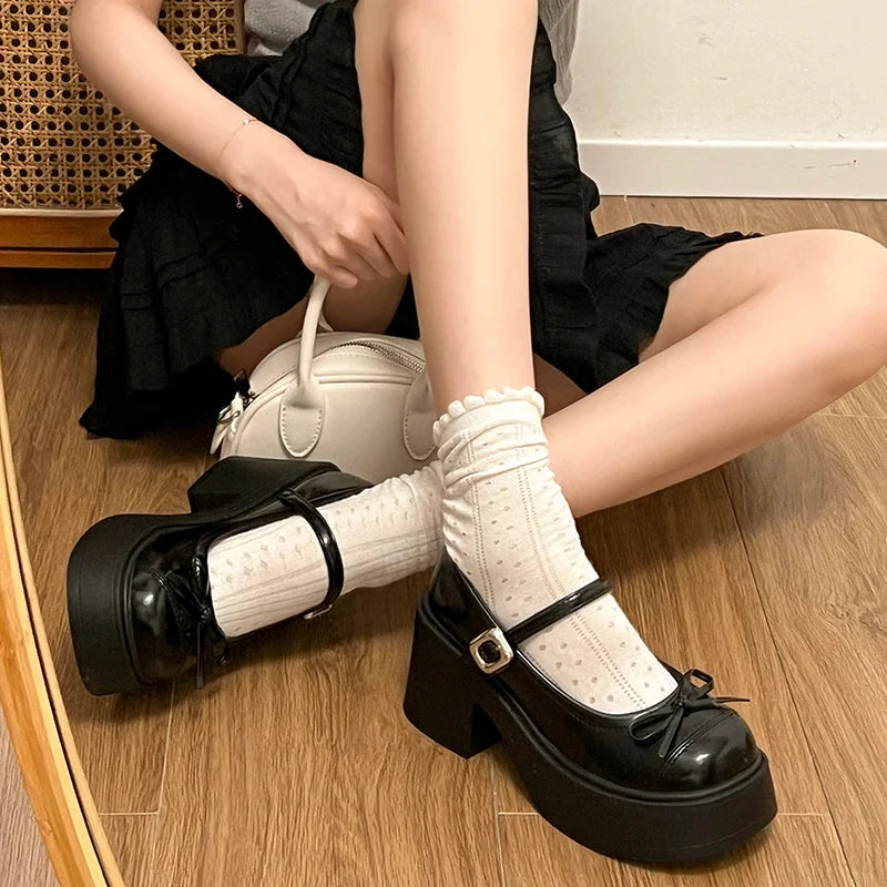Platform Thick High Mary Jane Shoes Banquet Party Pumps Elegant Dress Leather Shoes