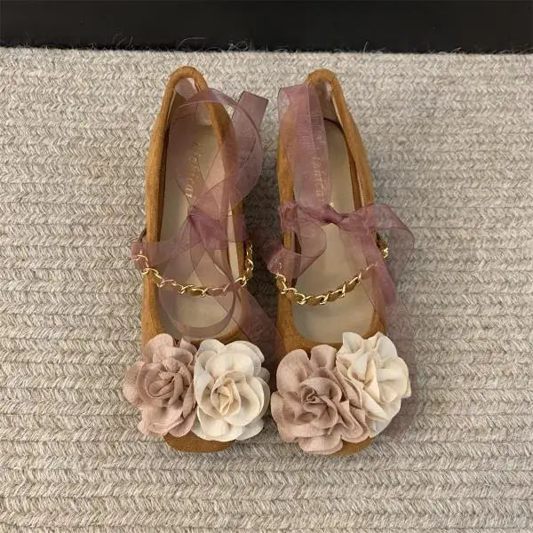 Shoes Woman Flats Modis Elegant Dress On Heels Floral Mary Janes Flower Shoes Heels