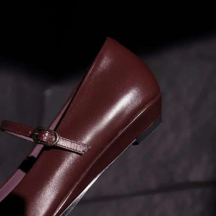 Genuine Leather Mary Jane Shoes Sandals Buckle with Square Toe Soft Bottom Shoes