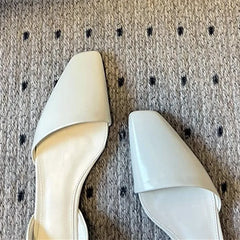 High Quality Retro Leather Flats Shoes Oblique Square Toe Hollow Mules Sandals Cozy Ballet Flats Loafers