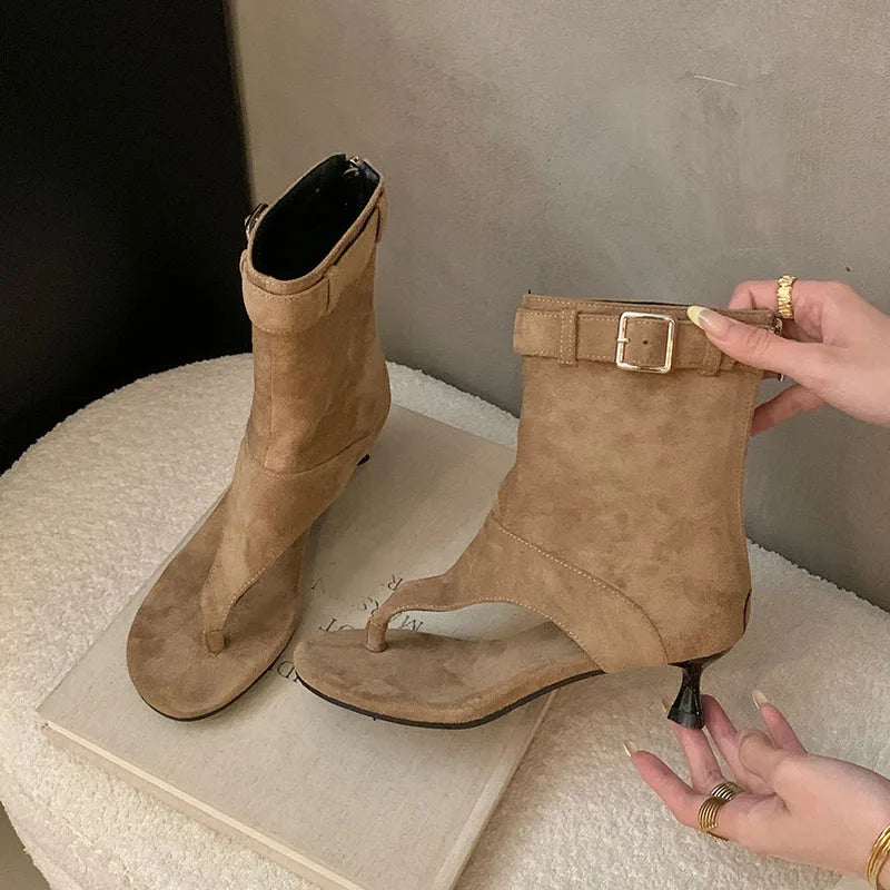 Open Toe Ankle Boots With Thin Heels Footwear Heeled Short Sandals Booties Shoes Flip flops
