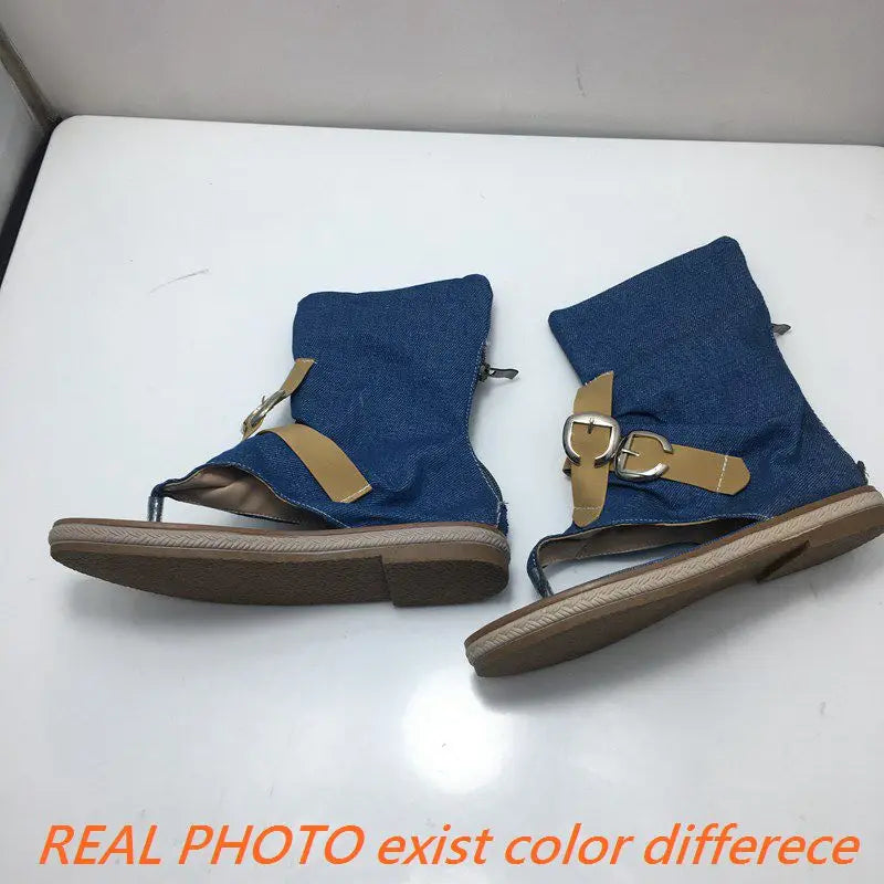 Blue Shoes Buckle Gladiator Sandals Jeans Boots booties sandalias Size 43