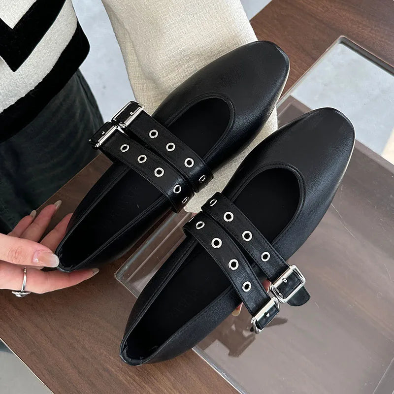 Buckle Strap Footwear Round Toe Flats With Dance Shoes Soft Shallow Ballet Flats Shoes