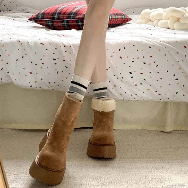 Furry Warm Cotton Snow Boots Comfort Shoes Concise Platform Thick Bottom Short Botas De Mujer