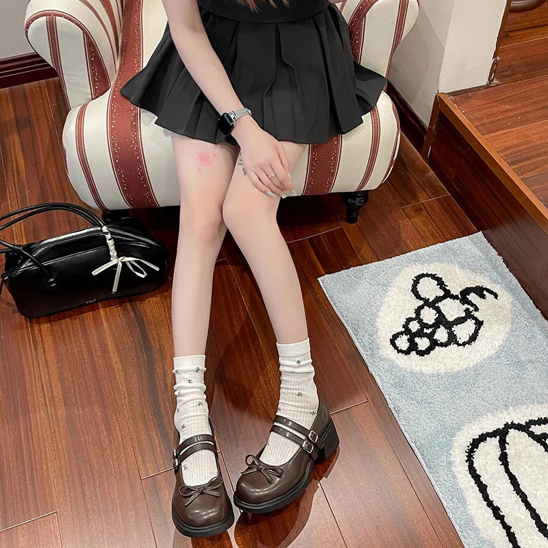 Dresses Mary Jane Shoes Elegant Causal Uniform Performance Shoes Lolita Bowknot Woman Low-heeled Shoes